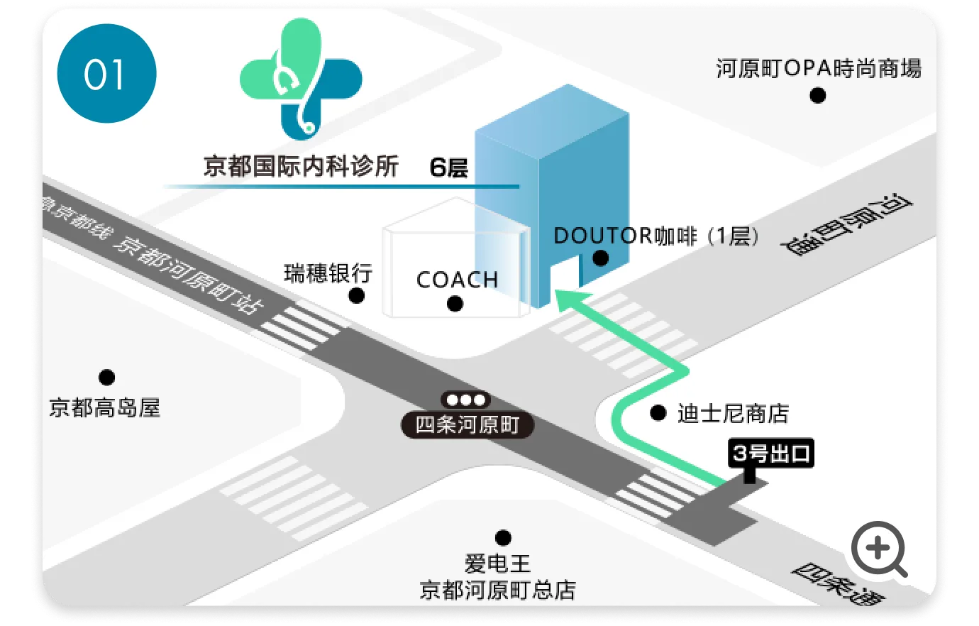 京都国际内科诊所 地图 京都河原町站