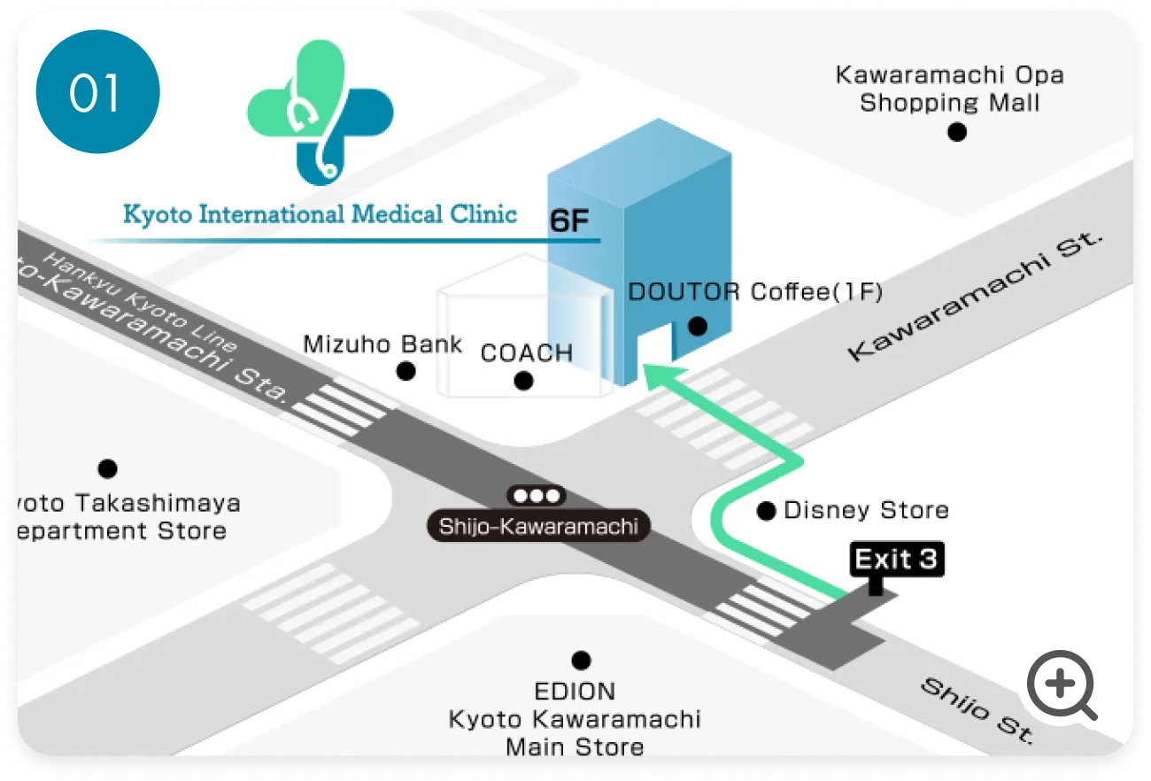 Kyoto International Medical Clinic Map near Kyoto Kawaramachi Station
